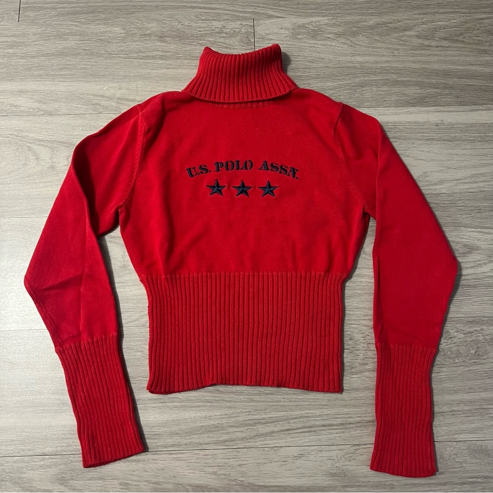 Vintage, U.S. Polo Assn., Women's Red Turtleneck Sweater with stars